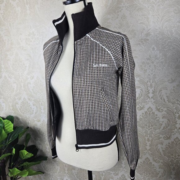iets frans...Size XS Brown Houndstooth Zip Front Jacket Adj Collar Zip Pockets - Picture 2 of 16